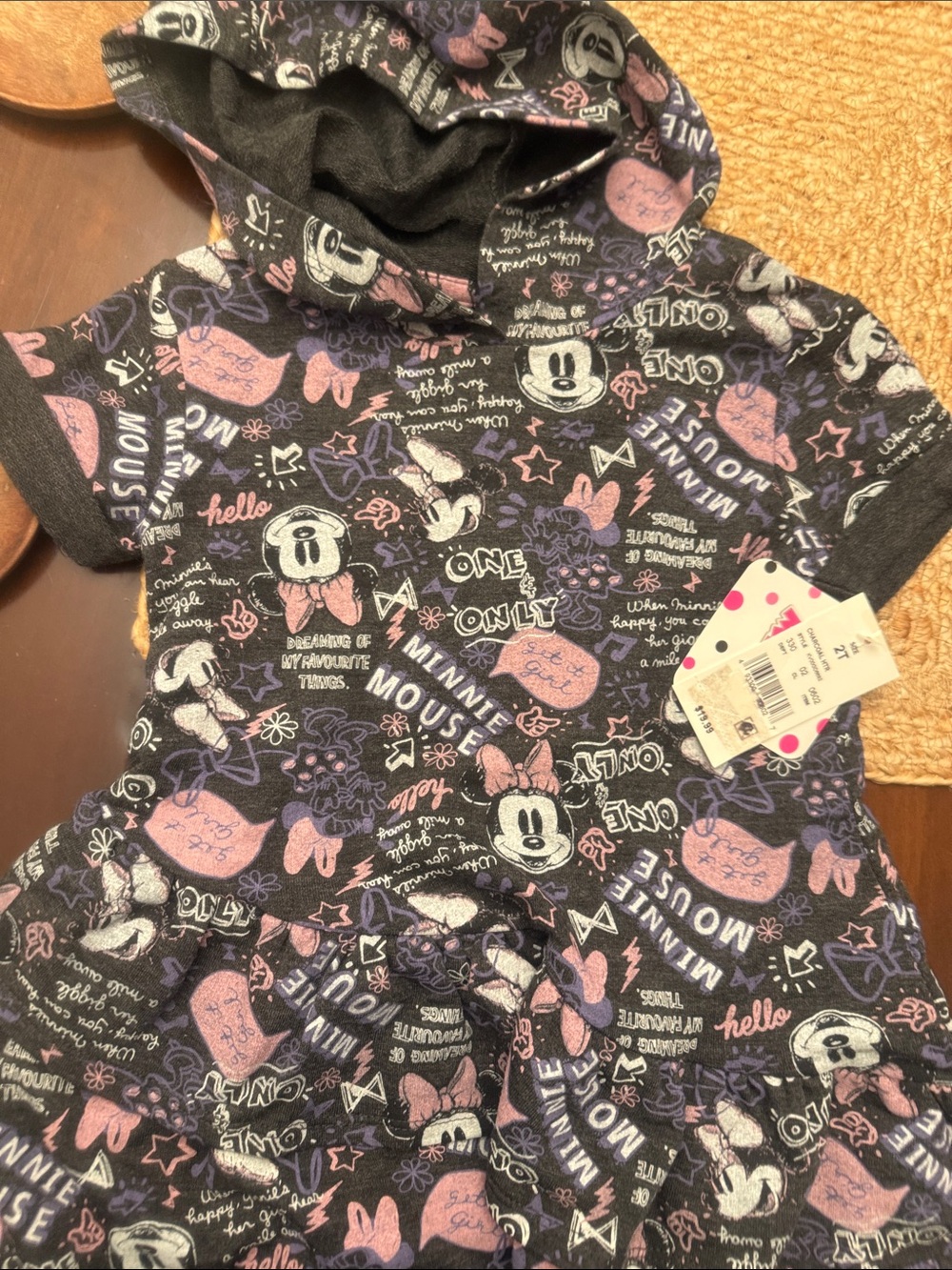 Disney Girls' Minnie Mouse Hooded Dress in Black, Purple, Pink
